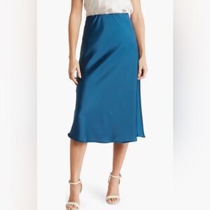 Nordstrom midi satin slip skirt in teal